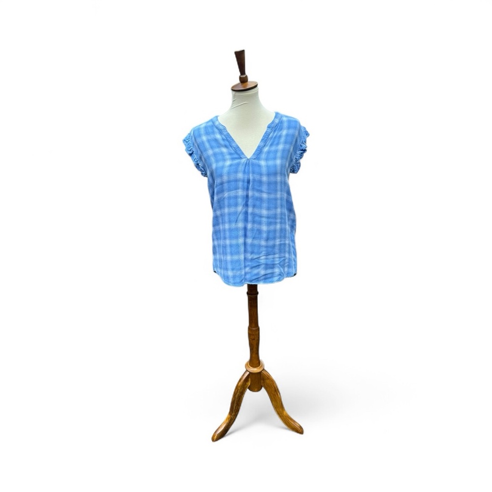 Democracy Blue Plaid Women's Short-Sleeve Top Size L